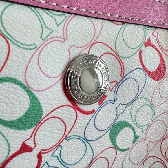 NWOT Coach Heritage Chelsea Multicolor Signature C Tote Bag Pink Trimmed - Picture 3 of 8